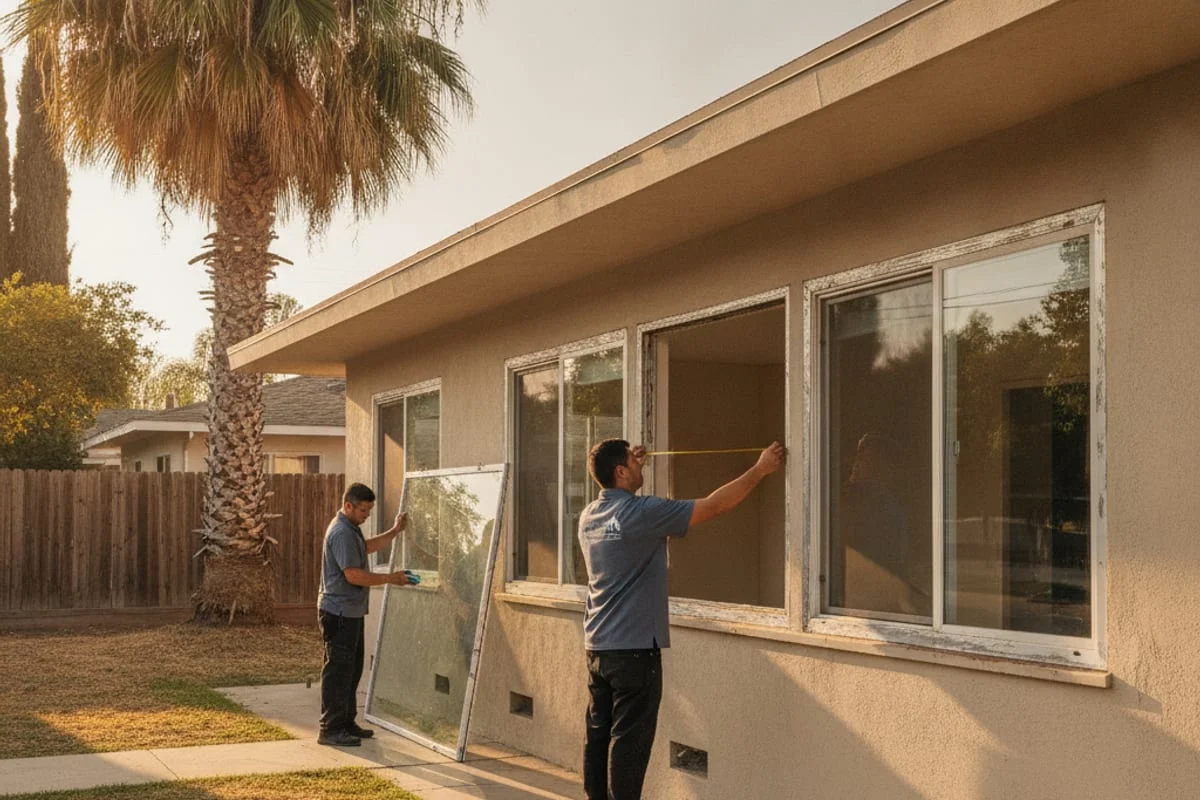 An older San Diego home with original single-pane aluminum sliding windows on the exterior