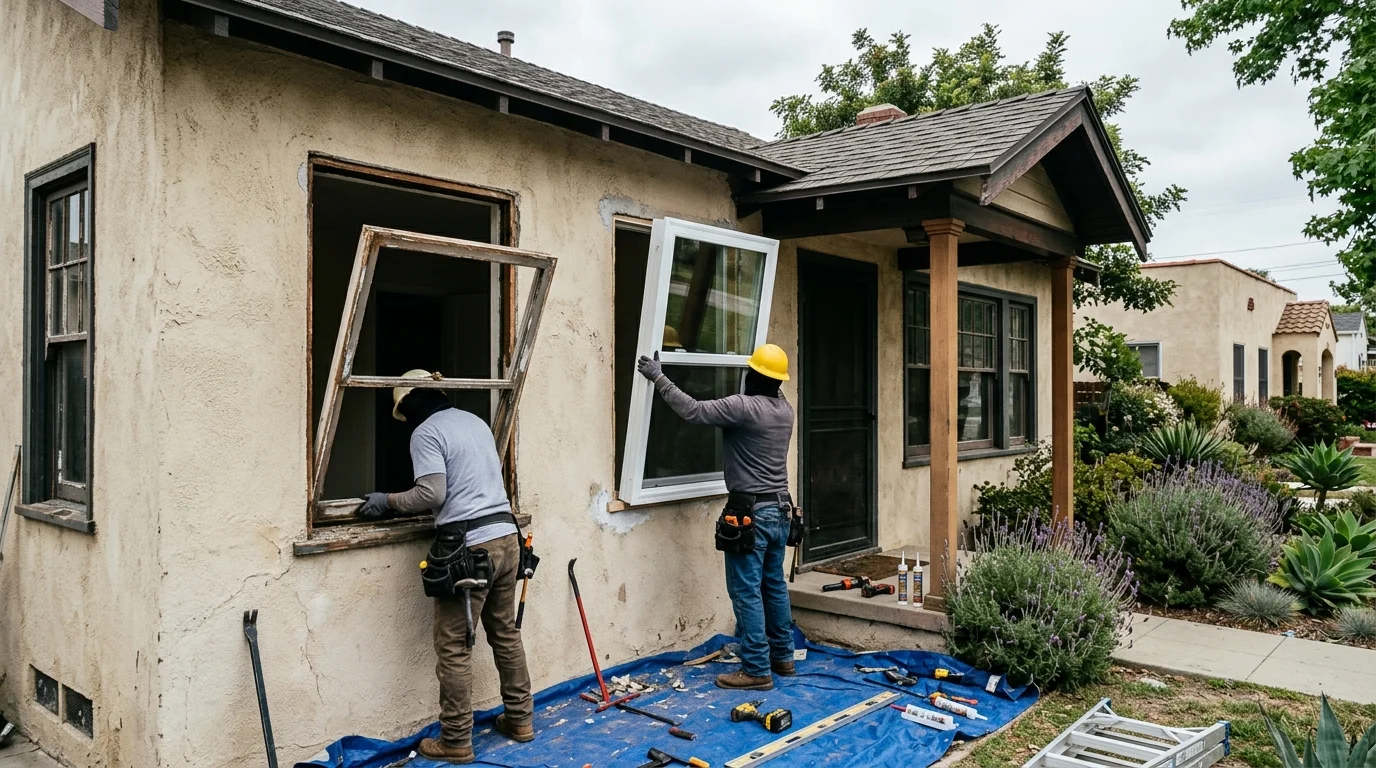 North Park craftsman bungalow with original painted wood double-hung windows