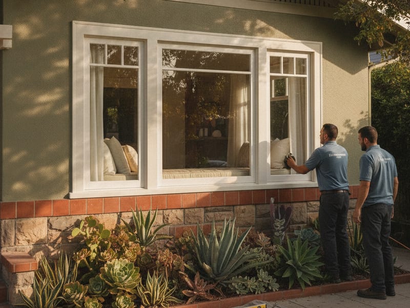 Newly installed bay window with a window seat alcove in a San Diego living room